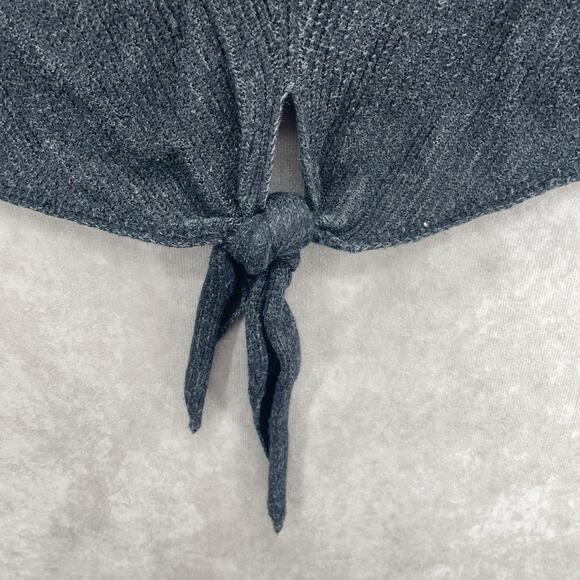 Lucky Brand Womens XL Dark Gray Tie Front Knot Ribbed Sweater Long Sleeve - Picture 7 of 9